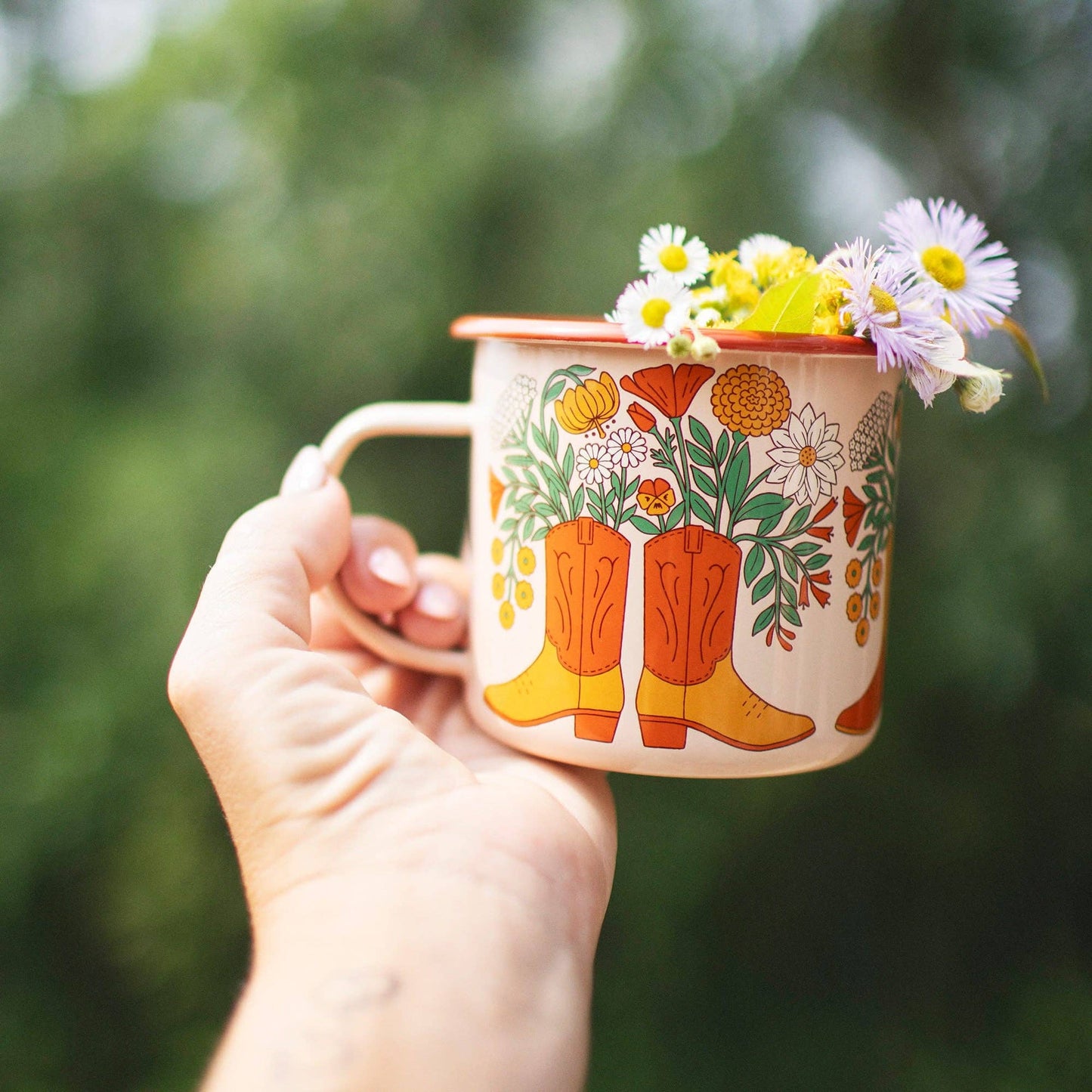 Enamel Coffee & Camp Mug | Western Bloom | 16 Oz | Cowboy