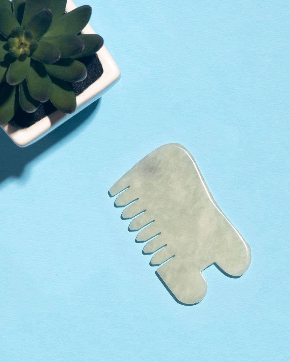 Jade Massage Comb + Gua Sha: Head + Scalp + Face + Body